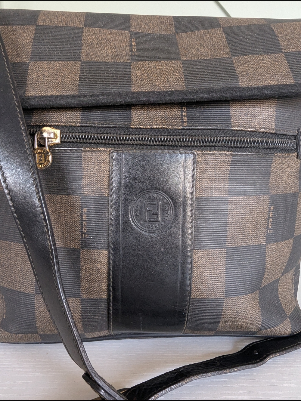 Fendi Brown and Black Checkerboard Crossbody Bag - Picture 4 of 17